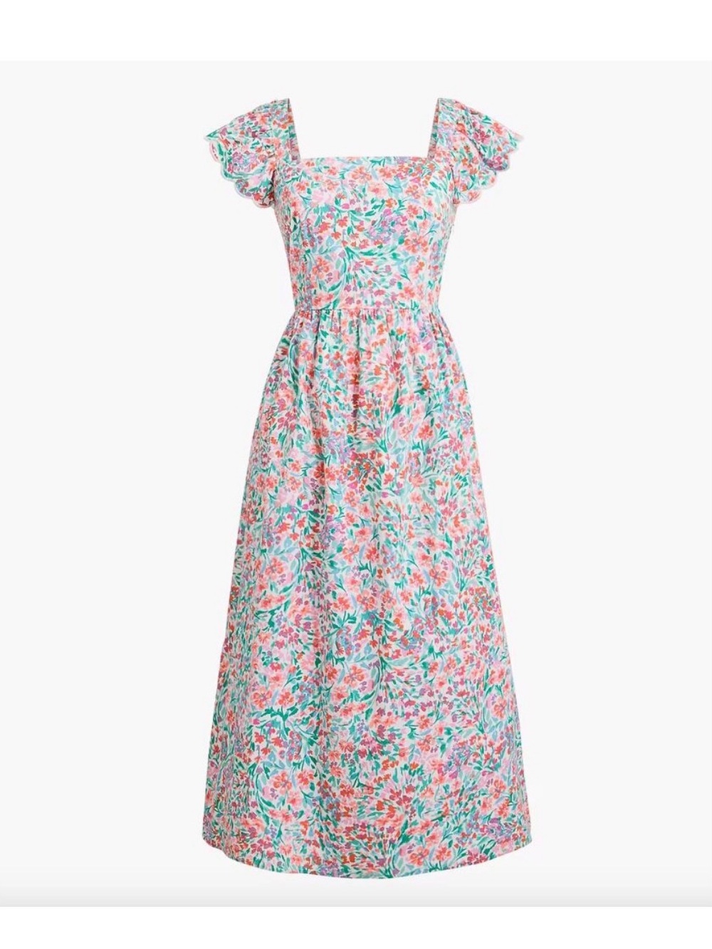 J.Crew Floral Square-Neck Flutter Sleeve Midi Dress